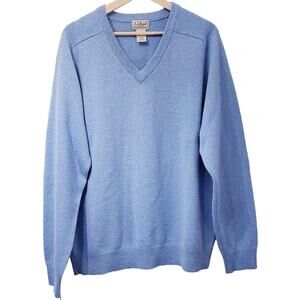 L.L. BEAN Lambswool Blue V-Neck Sweater Men's Size Large Regular #O JLV4